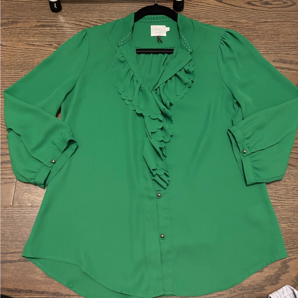 Anthropologie HD in Paris Green Ruffle Picea Top